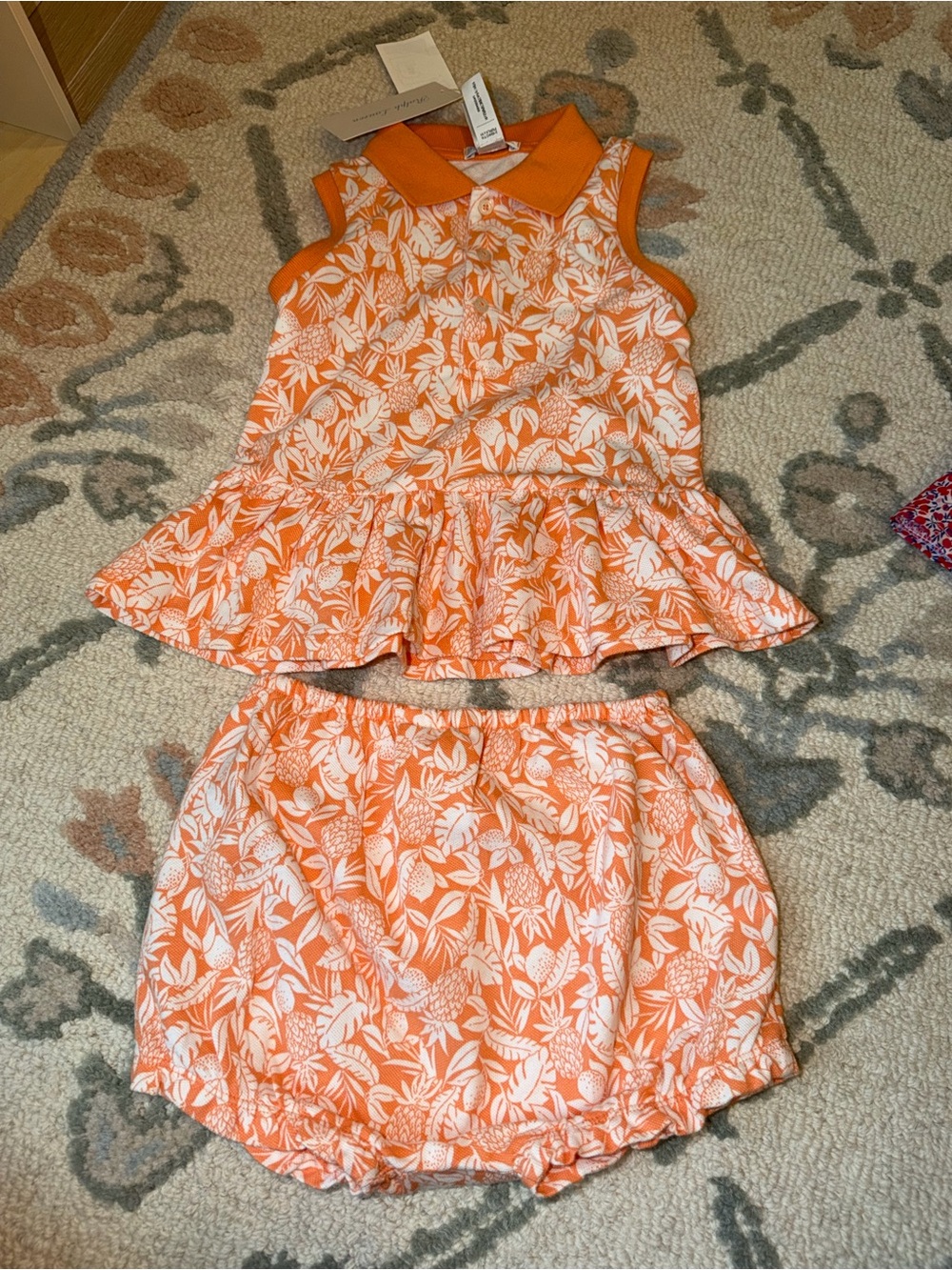 Ralph Lauren Orange & White Floral Peplum Top with Matching Bloomers